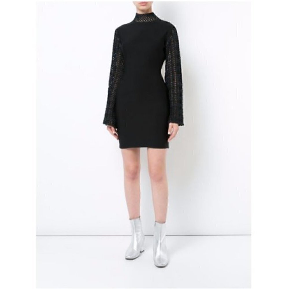 Opening Ceremony Mini Dress M NWT Mod Open Back Crochet Sleeves 70s Thick Knit
